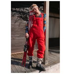 FP Movement by Free People Hit the Slopes High Pile Fleece Snow Bibs Size Small